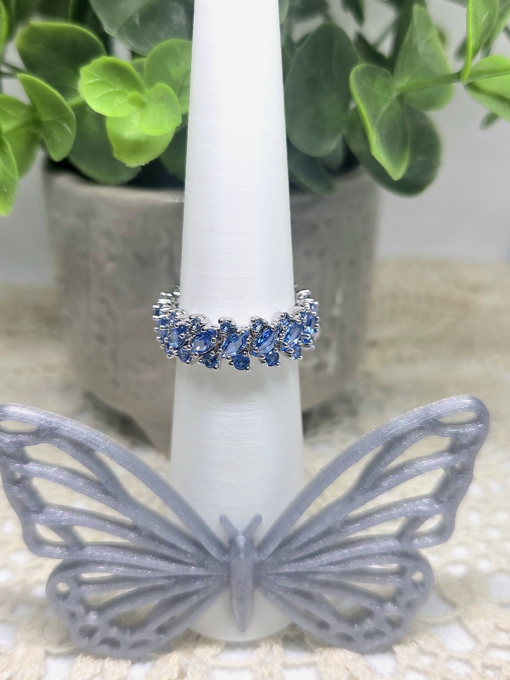 BP Blue Spinel Crystal Cluster Eternity Band